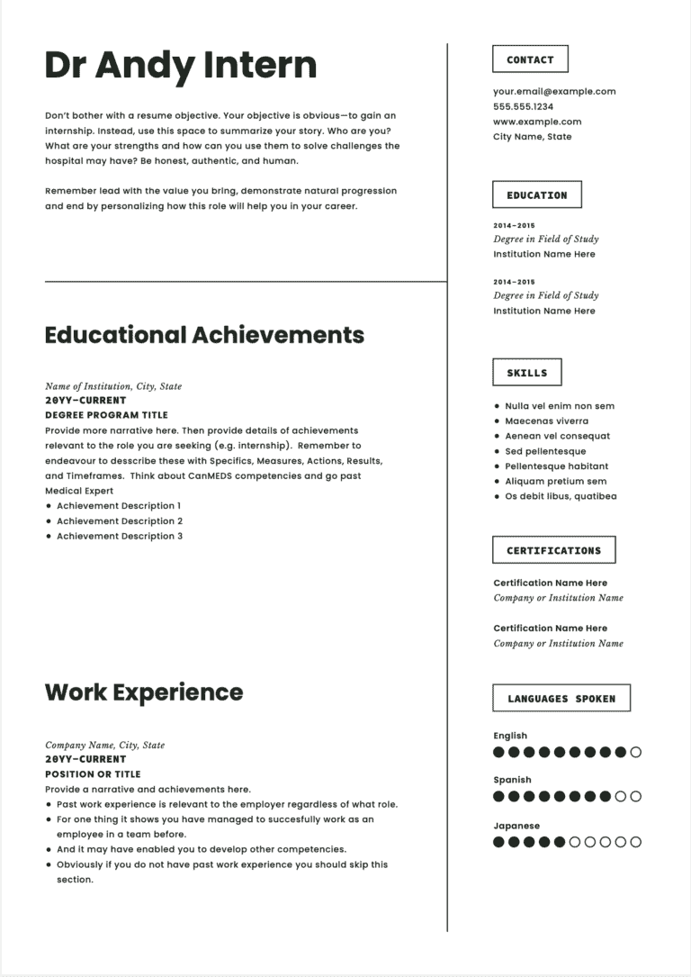 Medical Student Resume Template Page 1